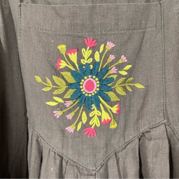 Natural Life Carrington Jumpsuit Overalls Mushroom Brown Floral Embroidery XS - Picture 2 of 6